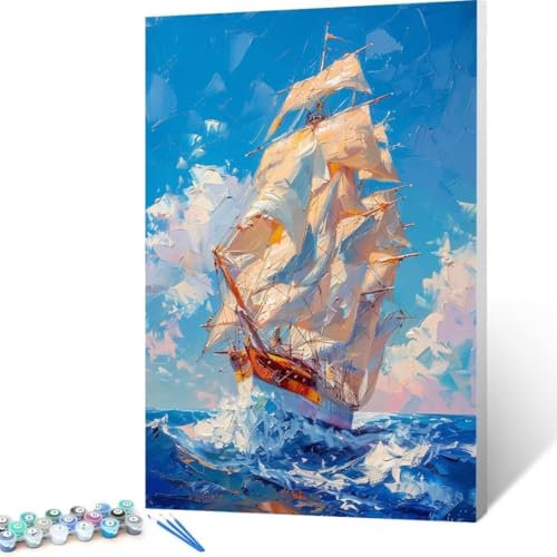 Malen Nach Zahlen Erwachsene Boot, Paint by Numbers Bastelset Erwachsene, DIY Malen Nach Zahlen für Erwachsene und Anfänger Abstrakt, Bastelset Erwachsene Frauen, Home Wand Dekor Geschenk 60x80cm G-g3