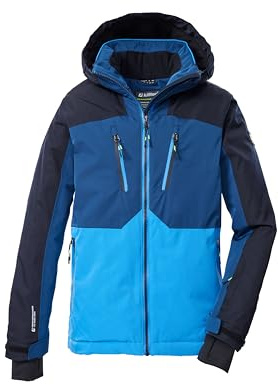 killtec Skidjacka för pojkar, funktionell jacka med huva och snöfall, KSW 190 BYS SKI JCKT, sky/mörkblå, svart, blå, 140, 43473-000