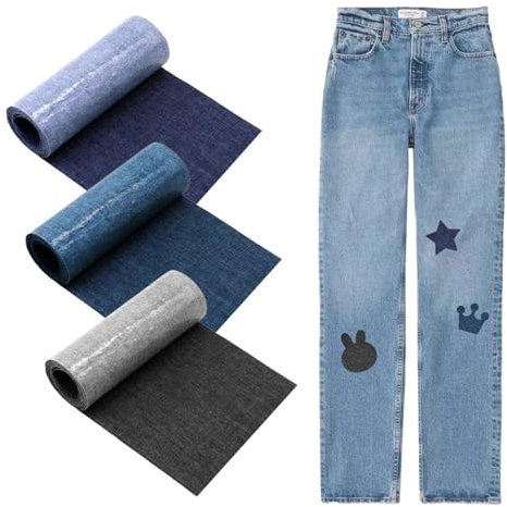 3 Rollen Jeans Flicken zum Aufbgeln, 8 x 51cm Reparatur Patches, 3 Farben Kleidung Selbstklebende Bügelflicken,Denim Patches mit Nähzubehör,für Kinder Erwachsene Kleidung Lochreparatur und Dekoration