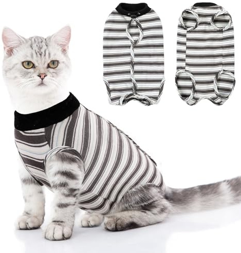 ASENKU Katzenbody nach OP,Katze Kleidung,Katzenbody Nach Op Kastration Leckschutz Postoperative Kleidung Suit für Bauchwunden oder Hautkrankheiten-S-Koralle,Katze Halskrause Alternative, Schwarz,XS
