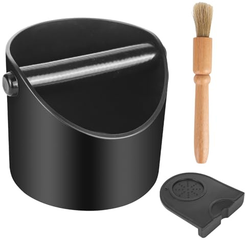 Knock Box Boîte à Marc de Café - Accessoire Cafe pour Porte-Filtre, avec Tapis en Silicone, Brosse de Nettoyage et Barre de Frappe Amovible, Accessoire pour Cuisine et Café