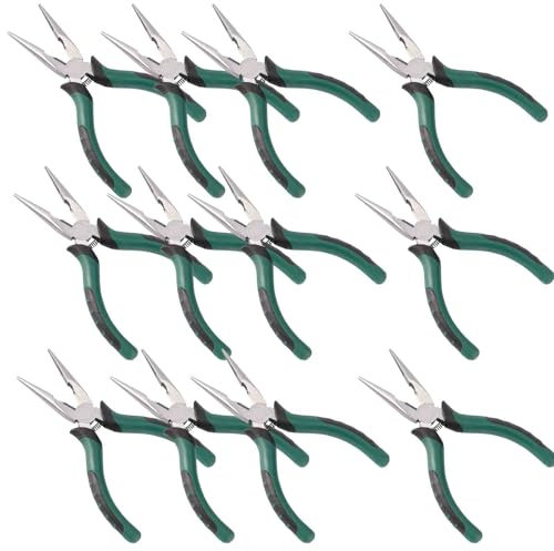 ZOENHOU 12 PCS 6 Inch Spring Loaded Needle Nose Pliers with Side Cutter, Professional Precision Long Nose Pliers with Side Cutting for Cables Clamping Pinching