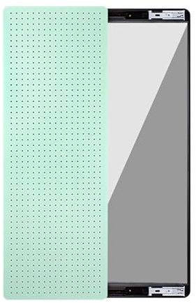 Panneau perforé polyvalent avec miroir pleine longueur – Panneaux muraux en métal pour chambre à coucher et salon Étagères et crochets réglables (vert, 40 x 120 cm)