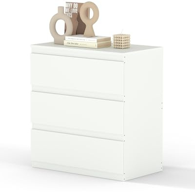 hitsuki Kommode & Schubladenschrank Weiß mit 3 Schubladen Komodenschrank für Schlafzimmer & Wohnzimmer Sideboard Flur Aufbewahrungsschrank mit leisen Schienen & Anti-Kipp-Schutz 70x40x75cm