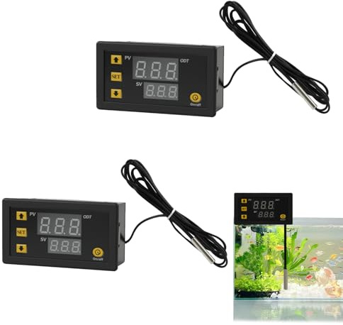 W3230 LCD Digitalthermostat DC 12V 20A Temperatursensorregler -50 bis 110 Grad Celsius, Temperaturmonitor mit Alarmfunktion und LED-Anzeige, 2 Stück，thermometer mit schalter 12v，Sicher und dauerhaft