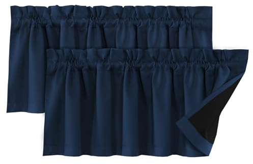 Odot 2pcs Tenda Corta per Finestra Cucina, Tende da Bistrot Cucina Mantovane Corte Design per Decorazione Interni Finestre Piccole Soggiorno Camera da Letto Camper Bagno (Blu navy,132cmx45cm)