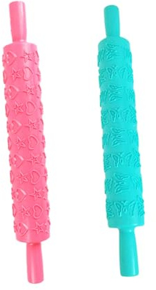 CIYODO Mattarelli Per Pasta e Dolci Fai Da Te Motivo Inciso, Utensili Da Cucina 2 Pezzi in Plastica Resistenti, Manico Comodo Per Uso Domestico e Gioco Creativo