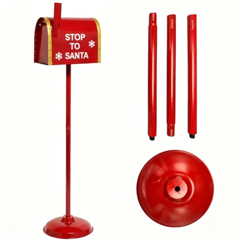 Glac Store Cassetta Postale Natalizia di Babbo Natale, Rossa in Metallo, 115x22x16 cm, con Piedistallo, 3 Versioni di Testo, Decorazione Festiva per Esterni e Interni (Stop TO Santa)