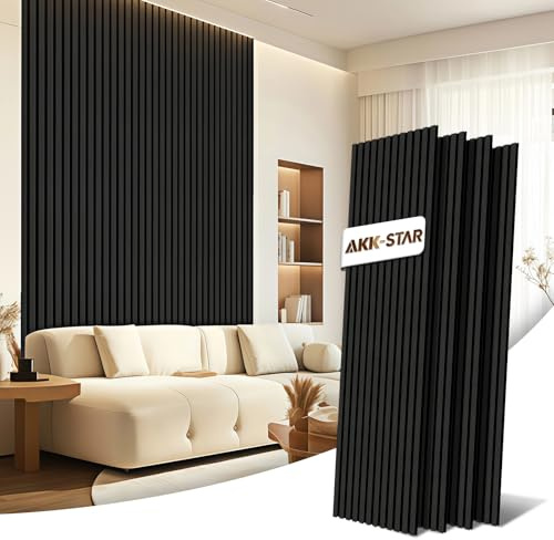 AKK-STAR Akustikpaneele Holz - 5,76 m² (4 Stück 240x60cm) | Schalldämmung, Akustikverbesserung für Studios, Büros, Heimkinos | Holz Wandpaneele & Wanddekoration (Mirage Schwarz 22#)