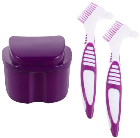 Healvian 1 set di spazzole per protesi dentarie: strumenti portatili per la pulizia dentale, spazzole di contenimento a doppia faccia con custodia per viaggi, campeggio, palestra all'aperto, dentale,
