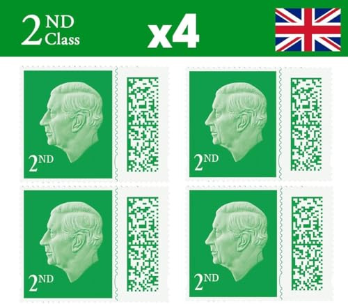 2nd Class Stamps (4 Pack) – Genuine UK Postage – Barcoded, Self-Adhesive Stamps – Secure QR Design for Letters up to 100g – Official UK Postage (Total 4) UK BEST SELLERS