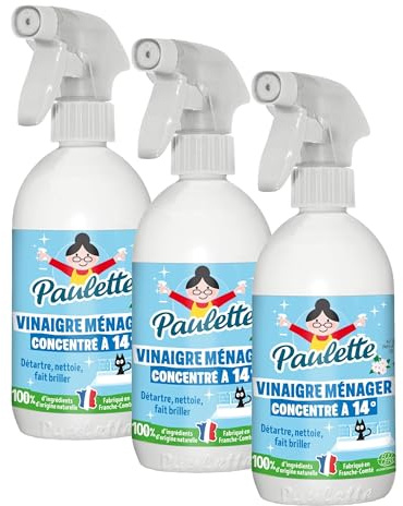 Paulette - Vinaigre Ménager Concentré 14° Fleur de Pomme - Nettoyant Détartrant Multi-Surfaces Ecocert - Fabriqué en France - 500 ml (Lot de 3)