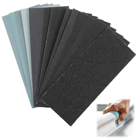 Wet and Dry Sandpaper 80 To 3000 Grits, 60 Pcs Sandpaper, Sand Paper for Cars Sanding, Metals, Walls, Wood Furniture, Glass Polishing, 9x3.6 Inch