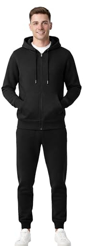 The Fancy Dress Mens Tracksuit Full Set - Plain Long Sleeve Hooded Zip Up & Pullover Sweatshirt & Joggers 2 Pcs Activewear Hoodie Track Bottom Sets For Gym Running