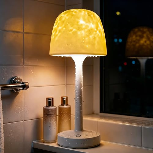 Jonuin Spa-Like Waterproof Shower Lamp with 16 Color Ocean Wave Projector, Rechargeable Shower Lamp with Remote & Touch Control, Cordless Bathroom Lamp for Shower Bathtub, Spa Gifts