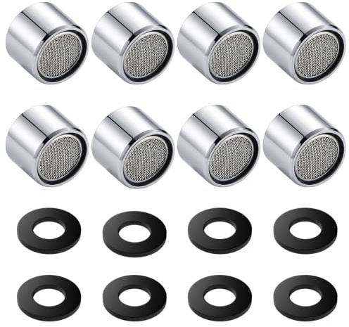 Wasserhahn M22 Innengewinde 8 Stück, Strahlregler Wasserhahn, Wasserhahn Sieb aus Messing mit Edelstahl Filter und Dichtungsring, Wassersparer Luftsprudler für Küche Bad