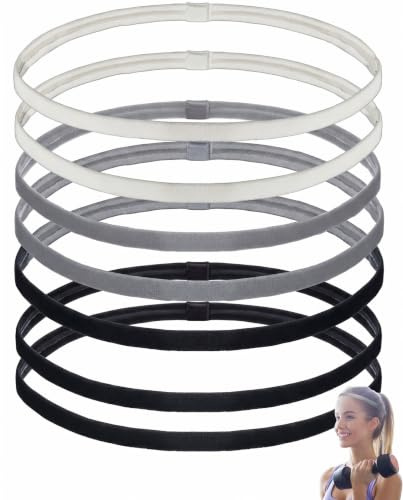KACZUS 8 Pezzi Fascia Capelli Donna Uomo – Fascia Capelli Sottile Bambini Ragazzi – Antiscivolo Fascia per Capelli Yoga Corsa Calcio Nero Grigio Bianco