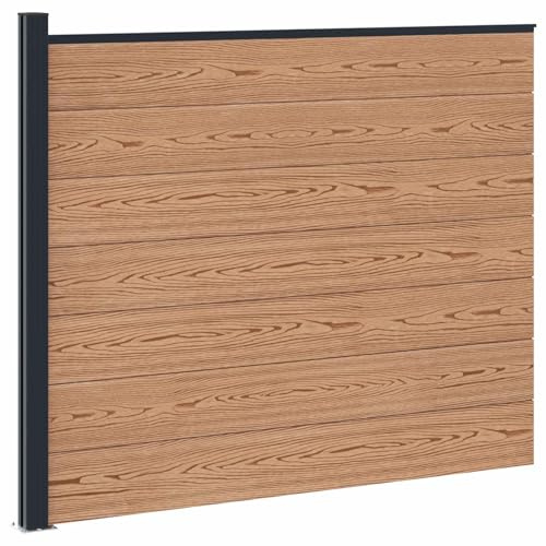 Ordellia Zaunelement WPC und Aluminium Braun, 175x146 cm Gartenzaun Sichtschutz, wetterbeständig, stabiles Zaunfeld mit Pfosten, ideal für Terrasse, Balkon, Außenbereich, Privatsphäre und Sicherheit