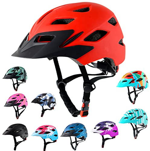 Kids Bike Helmet,Bavilk Kids Boys Girls Bike Helmets with LED Light Detachable Visor Children Youth Teen Multi-Sport for Skating Cycling Scooter Skateboard Adjustable & Lightweight 19.7-22.4