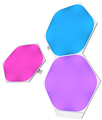 Nanoleaf Shapes Hexagons Paquete de extensión de 3 Hexágonos LED Adicionales, Apliques de Pared Interior Modulares, Luces Led Inteligentes RGBW 16M Colores WiFi, Compatible Alexa, Decoración y Gaming