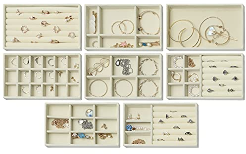 Nwvuop 8 Stück Schmucktabletts Schmuck Organizer für Schublade Schmuckaufbewahrung für Ohrringe Ring Armband Halsketten Beige