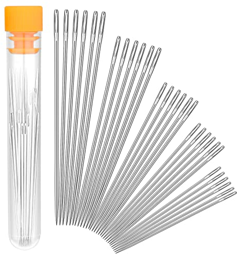 Aghi da cucito da 30 pezzi, 5 taglie Aghi per occhi grandi, Aghi per cuciture grandi con bottiglia di ago, Aghi in acciaio inossidabile per cucire e artigianato