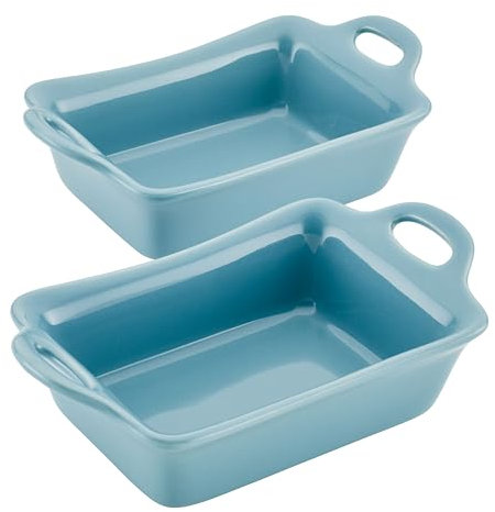 Rachael Ray Ceramics Au Gratin Set, Rectangular, Two 12-ounce, Agave Blue