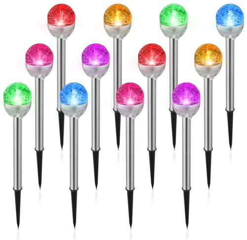 BBTO 12 Pcs Solar Lights Garden Decorations, Cracked Glass Ball LED 7 Color Changing Solar Outdoor Lights Decorative for Yard Patio Landscape Pathway Decor
