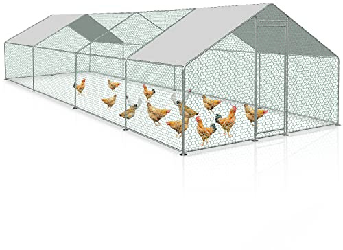 Jopassy Hühnerstall, 3 * 8 * 2m Metall Freilaufgehege Freigehege, Hühnerkäfig Kleintierstall Voliere mit Dachplane, Heimtiergehege für Hühner Geflügel Kleintiere