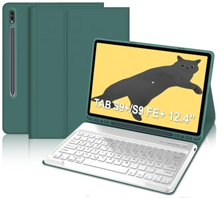 IVEOPPE Tastatur für Samsung Galaxy Tab S10+/S9FE+/S9+, Hülle Tastatur Kompatibel mit Samsung Tab S9/S9FE/S10 Plus 12.4 Zoll 2023/2024, Bluetooth Magnetisch mit QWERTZ Layout, Dunkelgrün