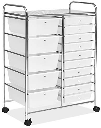 GOPLUS Rollwagen mit 15 stapelbaren Schubladen, Schubladenwagen Farbewahl, Beistellwagen Haushaltswagen Rollcontainer Badrollwagen Badtrolley Badregal (Transparent)