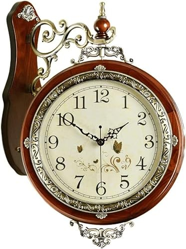 Antik Retro Bahnhofsuhr Europäischer Stil doppelseitiger Uhr, Vintage beide Seiten Einfache Quarzuhr, massives Holz stiller 360 ° rotierende Wanduhr, for Klassenzimmer, Schlafzimmer, Wohnzimmer, Esszi