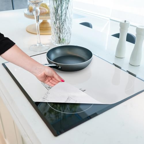 HomeMakers Induction Hob Protector Mat Large 61x53 cm, Heat Resistant Silicone Cover, Cut to Size, Easy Clean, Non-Slip Glass Hob Protector, Prevents Scratches, Translucent White London