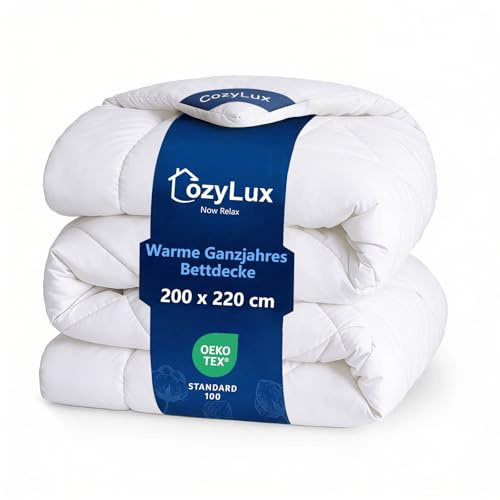 CozyLux Bettdecke 200x220 für 4 Jahreszeiten - Bettdecke Ohne Bezug 200x220 cm Mikrofaser - Füllung 300GSM - Steppdecke mit 4 Eckschlaufen, Oeko-TEX 100, Maschinenwäsche, 220x200, Weiß