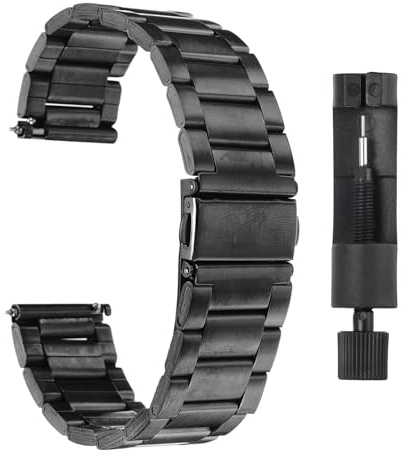 QUARKZMAN Acero Inoxidable Reloj Correas 20 Mm Metal Mariposa Cierre Con Revestimiento Liberación Rápida Acero Sólido Cadena Con Adaptador Para Reloj Inteligente Negro