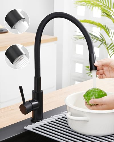 Sofetiy Mitigeur Cuisine Noir avec 2 Types de Jets, Flexible Pivotant À 360°, Robinetterie d'Évier