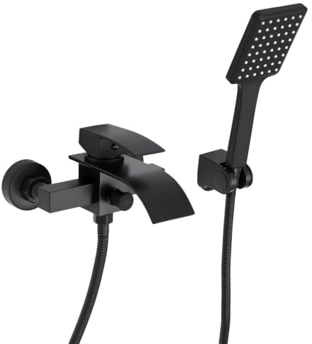 Badewannenarmatur Schwarz Badewannenarmatur mit Handbrause Wasserfall Wannenarmatur Wannenarmatur Chrom Wandmontage Wannenarmatur Armatur Badewanne Duschsystem Duscharmatur Set
