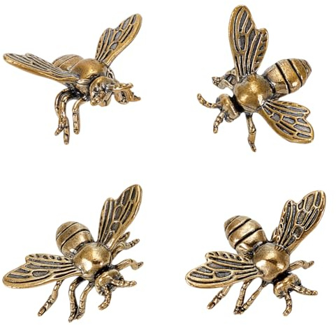 AHANDMAKER 4Pcs Bee Figurines Vintage Gold Animal Statues Decorative Insect Ornament Bees Display Decorations Miniature Figurines for Home Office Garden Desktop Decoration 30x40x30mm