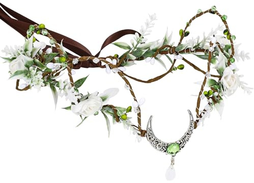 MOSTORY Woodland Flower Elf Crown for Women Floral Fairy Headband for Renaissance Halloween Cosplay