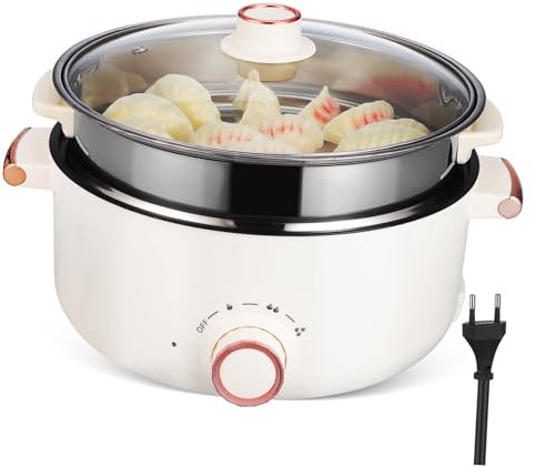 Cabilock Olla Eléctrica Portátil con Vaporera, Antiadherente, Multifuncional, De Calentamiento Rápido, Ideal para Dormitorios, Oficinas Y Viajes.