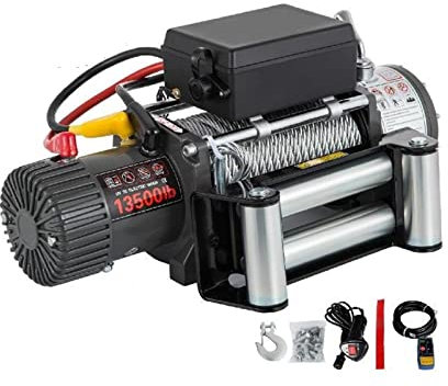 Cabrestante eléctrico de 13500LBS y 12V for Cable de acero de 4X4 y 92 pies, cuerdas de remolque for coche, correa de remolque con Control inalámbrico, camión todoterreno ATV(1500W with control)