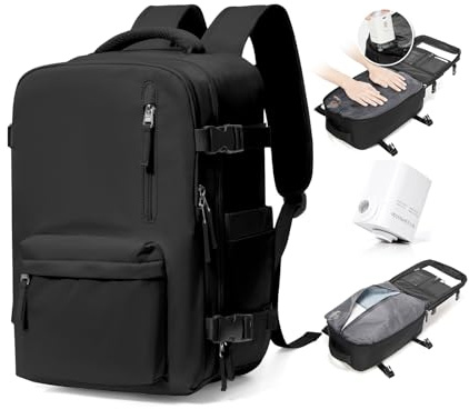 BJLFS Zaino Ryanair 40x30x20 Sottovuoto con Pompa Zaino da Viaggio Ryanair 40x20x25 Borse da Cabina per Wizzair Bagaglio a mano Easyjet 45x36x20 Sottovuoto Zaino Casual,Nero