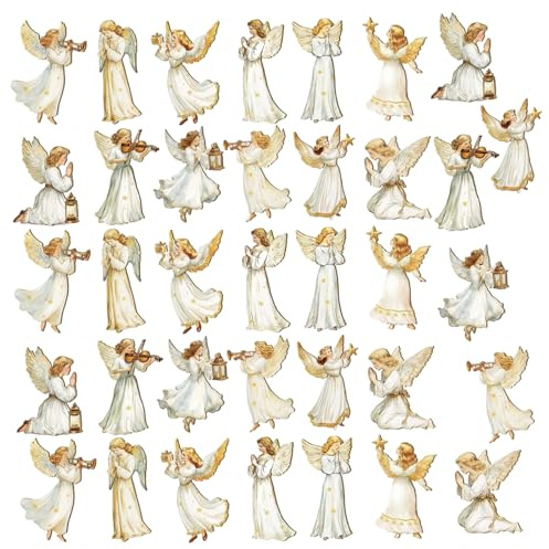36Pcs Christmas Angel Ornaments, Wooden Angel Pendant Rustic Farmhouse Hanging Ornaments for Xmas Tree Holiday Indoor Decor, Xmas Decor