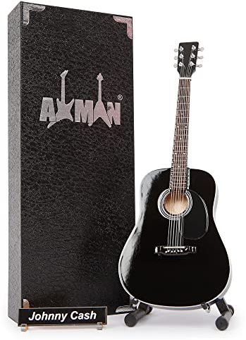 Johnny Cash: Black Acoustic - Chitarra in miniatura - Regali musicali - Ornamento fatto a mano