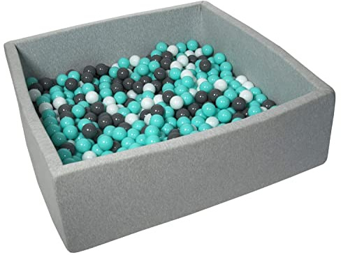 Piscina infantil para ninos de bolas pelotas 600 piezas, aprox. 120x120cm (Colores de bolas: blanco, gris, turquesa)