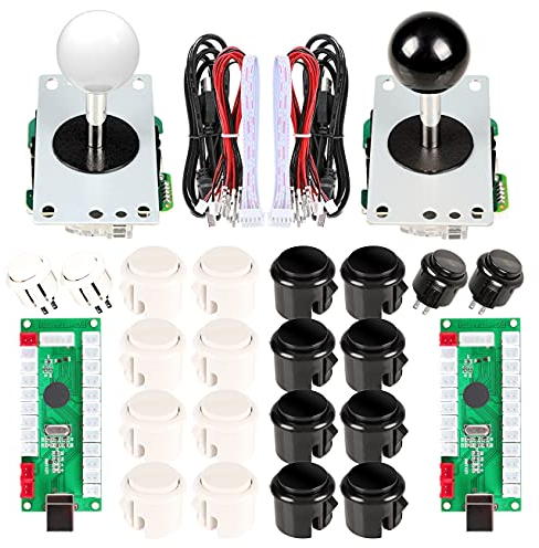 EG STARTS Arcade DIY Kits Controller USB Encoder To PC Games 8 Way Stick + 4x 24mm + 16x 30mm Push Buttons For Arcade Cabinet Joystick Mame Raspberry Pi 1 2 3 KOF Parts White/Black