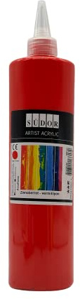 SÜDOR ACRYLFARBE 500 ml - Geeignet für Acryl-Pouring. Hochpigmentierte Künstler-Malfarben zum Bemalen auf Holz, Leinwand, Stein, Papier, Stoff, Metall. Wasserfest. Vegan. (Rot (Zinnoberrot))