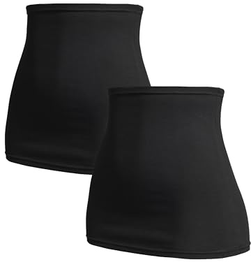 Herzmutter Bandeau abdominau Maternité pour Femme Enceinte - Lot de 2 Ceinture de Grossesse - Taille Haute - Chauffe-Reins - Extension de T-Shirt - 6300 (Noir/Noir, S)