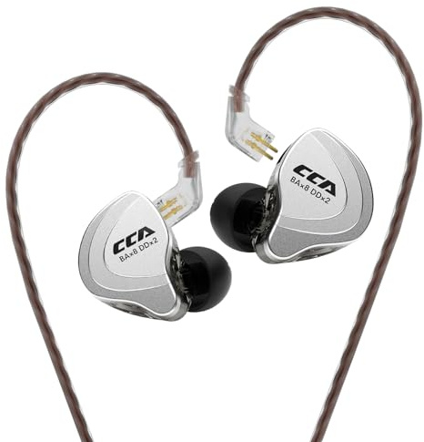 CCA C10 Five Drivers Hybrid in Ear Monitors in Each Side，HiFi 4BA 1DD High Resolution Earphones/Earbuds with 3.5mm Gold Plated Plug Detachable Cable 2pin 0.75mm Wired Earbuds(Black Without mic)