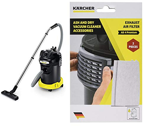 Kärcher Ad 4 Premium - Aspiracenere, Capacità Vano Raccolta 17 L + Karcher 2.863-262.0 Filtro Di Scarico Per Aspirapolvere Ad 4 Premium, 0 W, 0 V, Bianco